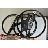 THREE MOTOR CAR STEERING WHEELS, one Ford, two unmarked