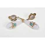 A PAIR OF EARLY 20TH CENTURY CHALCEDONY DROP EARRINGS, each designed as pear shape chalcedony