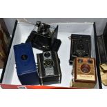 FIVE VINTAGE CAMERAS including Kodak 'Brownie' flash B, Coronet twelve-20 colour filter model,