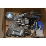 A BOX CONTAINING AN ENGINE, paint sprayer gun etc