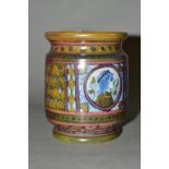 A LATE 19TH CENTURY BRITISH ART POTTERY JAR, painted decoration with an underglaze blue side profile