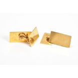 A PAIR OF CUFFLINKS, the chain link cufflinks with plain rectangular panels, stamped 9ct gold,