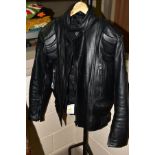 LEATHER MOTORCYCLE CLOTHING comprising an Aardwear Jacket suize 44, having integral armour,