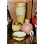 FOUR PIECES ROYAL WORCESTER, comprising globular shaped covered pot, pink ground with gilt