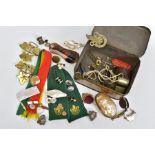 A SELECTION OF MISCELLANEOUS ITEMS, to include a whistle, boy scout badges and toggles, a pair of