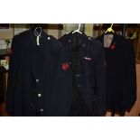 THREE UNIFORM ITEMS FOR THE AUXILLIARY FIRE SERVICE WWII ERA, jackets and trousers, some with