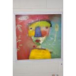 TERRI HALLMAN (AMERICAN 1962) 'QUINCE' an abstract portrait, signed lower right, mixed media on