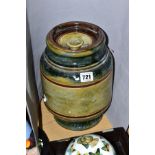 A LARGE ROYAL DOULTON STONEWARE GLAZED JAR, possibly ice cream drum, the inner compartment with a