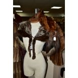 A SILVER FOX EVENING SHRUG having feature pelt across the shoulders at the back, with a brown mink