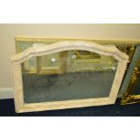 A DISTRESSED PLASTER OVERMANTEL MIRROR, 102cm x 69cm and a modern wall mirror (2)