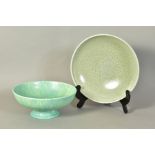 TWO PIECES OF ROYAL LANCASTRIAN, comprising a green mottled shallow bowl, diameter 28cm, impressed