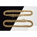 TWO CHAIN NECKLACES, both of rope twist design with spring release clasps, lengths 560mm and