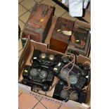 FIVE WWII ERA BRITISH FIELD TELEPHONE SETS MKII by TMC, together with other boxed type 'F' telephone
