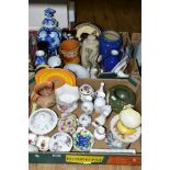TWO BOXES OF ASSORTED CERAMICS to include Royal Barum ware hand decorated bulbous bowl and similar