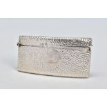 A GEORGE V SILVER RECTANGULAR CARD CASE OF BOWED FOR, hand hammered finish, vacant circular