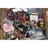 A BOX OF COSTUME JEWELLERY, to include bangles, necklaces, brooches, earrings, watches, pendants,