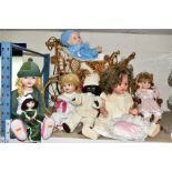 A QUANTITY OF COMPOSITION AND MODERN COLLECTORS DOLLS, Burbank Toys, Alberon etc, with a dolls