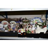 FOUR BOXES AND LOOSE CERAMICS AND GLASS etc, to include ginger jars, jardinieres, Hammersley,