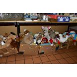 A LARGE COLLECTION OF SOFT TOYS AND DOLLS ETC, mainly modern items but includes Plastex doll, Russ