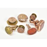 A SELECTION OF LATE 19TH TO EARLY 20TH CENTURY GOLD PLATED FOBS AND BUTTONS, to include a