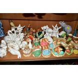 A GROUP OF ORNAMENTS, to include Coalport swans 'Together Forever', seal, cat, dog, frog etc,