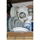 A BOX OF CERAMICS to include Wedgwood 'Countryware' plates, Coalport 'Countryware' tea wares and