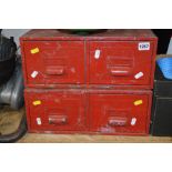 A PAIR OF RED PAINTED STEEL TWO DRAWER INDEX CARD CABINETS (2)