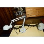 A VINTAGE BLACK GROUND ENAMEL DESK LAMP together with another desk lamp (2)