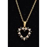A SAPPHIRE AND DIAMOND PENDANT AND CHAIN, the pendant designed as an open heart set with alternate