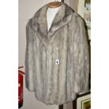 A BLUE SILVER MINK LADIES CAR COAT, having turn back collar, side hip pockets, by Aruqa Furriers,