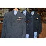 FIVE UNIFORM ITEMS FOR THE RAF, WWII/post WWII era, jackets, shirts, trousers and caps, some with