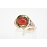 A WILLIAM IV EARLY 19TH CENTURY MEMORIAL, carnelian signet ring, oval cabochon cornelian enclosed