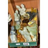 FIFTEEN 20TH CENTURY ORIENTAL CARVED HARDSTONE EROTIC AND ZOOMORPHIC FIGURES ETC, three of