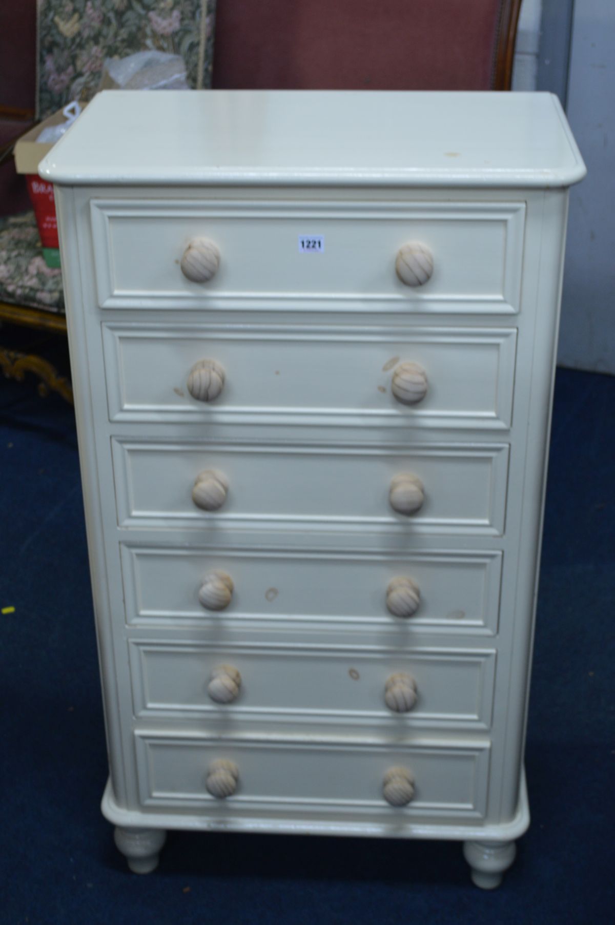 A TALL MODERN PAINTED PINE CHEST OF SIX DRAWERS, height 114cm x width 60cm x depth 40cm