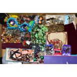 A BOX OF COSTUME JEWELLERY, to include bead necklaces, further necklaces, imitation pearl