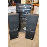 A PIONEER COMPONENT HI FI WITH A PL-281 TURNTABLE within a glass front black wooden cabinet together