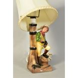 A BRETBY FIGURAL TABLE LAMP BASE AND SHADE, modelled as Dickens 'Sam Weller', impressed backstamp,