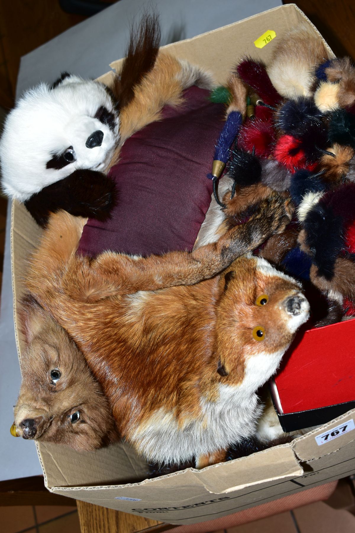 A BOX OF FUR STOLES, SCARVES, TIPPETS, ETC, to include fox fur, mink etc, and a boxed coney fur hand