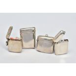 FOUR VICTORIAN/EDWARDIAN SILVER VESTA CASES, all of plain rectangular form, various makers and