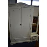 A MODERN NEXT WHITE GROUND DOUBLE DOOR WARDROBE, above a single drawer, width 109cm x depth 56cm x