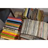 THREE BOXES OF VINYL LP'S AND 7 INCH SINGLES, including box sets of swing and classical etc