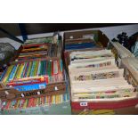 FIVE BOXES OF CHILDRENS BOOKS AND COMICS to include Ladybird, Thomas the Tank Engine etc, Rupert