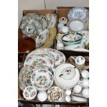 THREE BOXES OF CERAMICS, to include unmarked transfer printed dinnerware, circa 1960's coffee set,