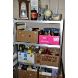 SIX BOXES AND LOOSE SUNDRIES etc, to include candles, plated items, table top globes, games, kitchen