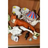 A SMALL GROUP OF CERAMICS, to include two Lladro ducks, a Beswick fox No1016A (chip to nose), a