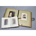 TWO VICTORIAN PHOTOGRAPH ALBUMS, leather bound albums, gold page edging with metal clasps,