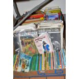 TWO BOXES OF BOOKS, MAGAZINES, etc, to include 'Child Education' magazines, Ladybird books,