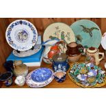 A COLLECTION OF CERAMICS to include a Doulton Lambeth salt glazed jug decorated with hunting