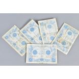 SIX FRENCH FIVE FRANCS EARLY BANKNOTES 1912/1913, soiled condition
