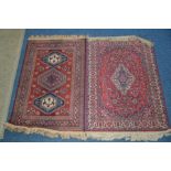 TWO SIMILAR MID TO LATE 20TH CENTURY VISCOSE RUGS, 102cm x 70cm together with a modern cream